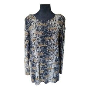CINQ Women's M Long Sleeve Tunic With Gold Leopards, Vtg